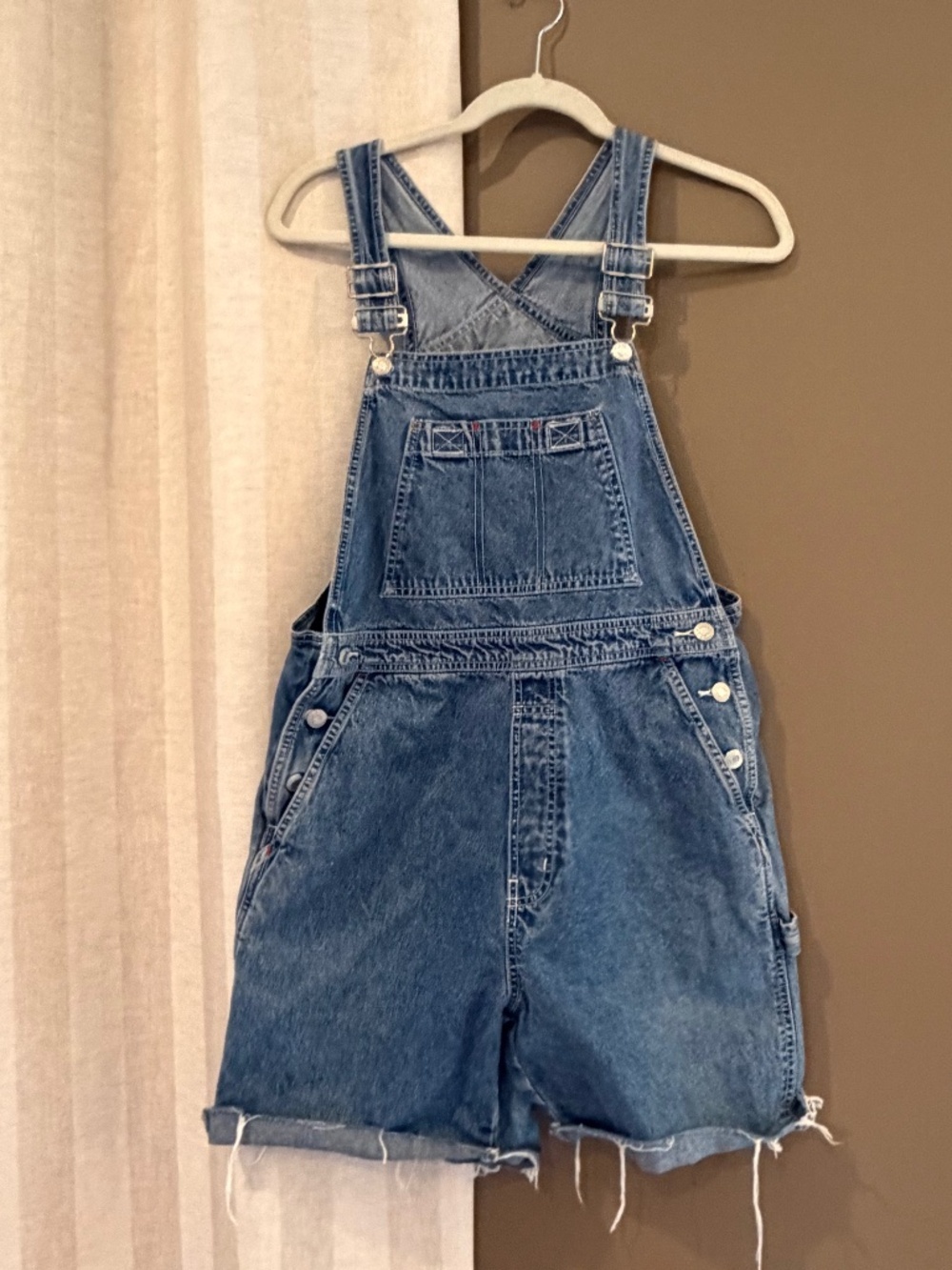 GAP Women's Short Blue Denim Overalls Adjustable, Size Small